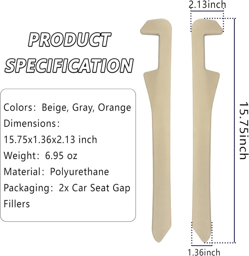 Junecarp Car Seat Gap Filler 2 Pack,Flexible Car Gap Filler Organizer to Impede Items from Dropping,Essential Interior Car Accessories Seat Gap Plug Perfectly Fits Car Gap (Beige) - Image 2